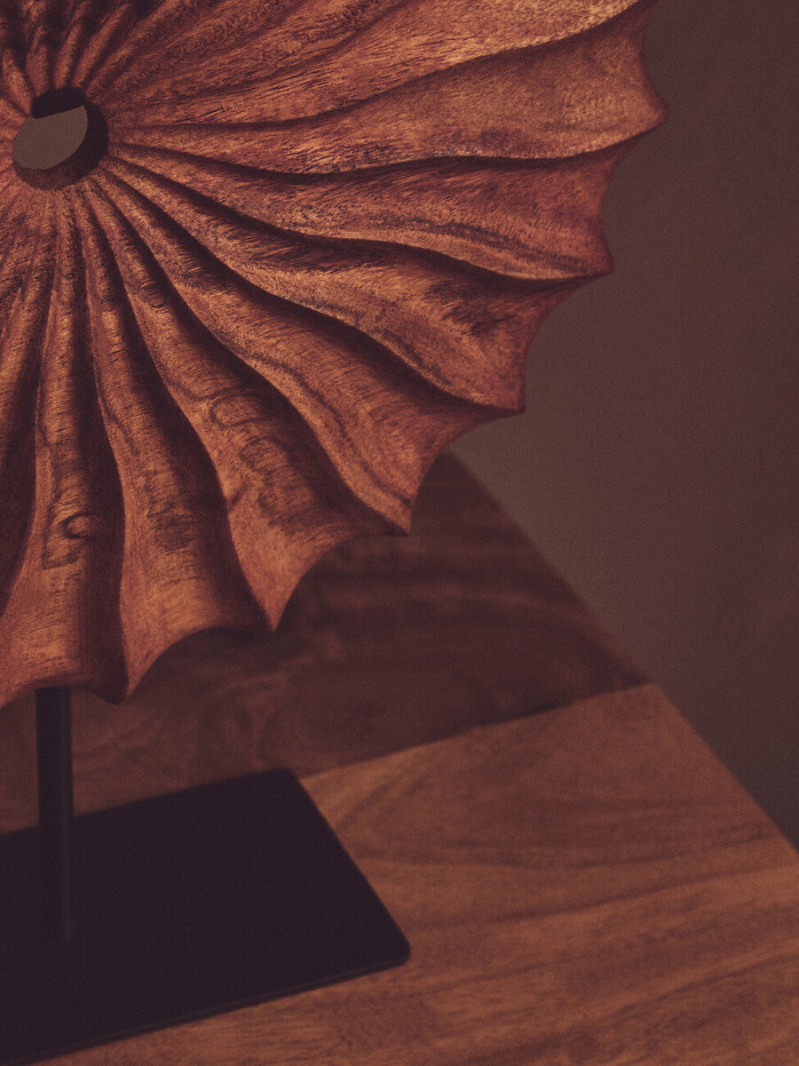 Orsina Westo Brown Wood Round Sculpture | Hand-Carved Tabletop Decor