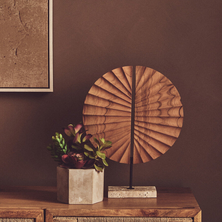 Orsina Westo Natural Wood Sculpture with Travertine Base | 72 Chars