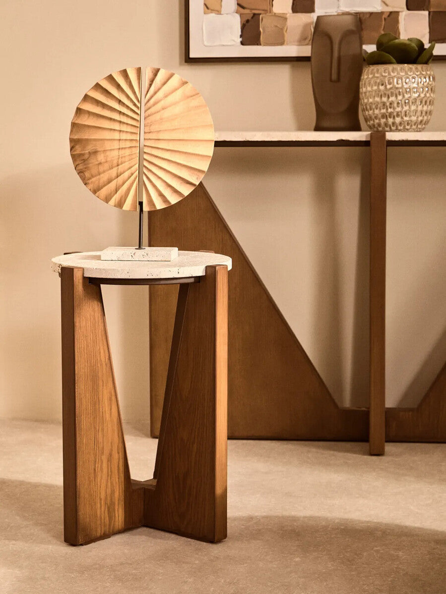 Orsina Westo Natural Wood Sculpture with Travertine Base | 72 Chars