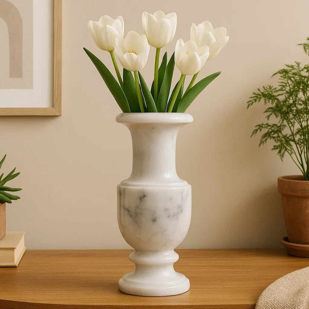 Orsina Zoro White Marble Vase – Elegant Urn Style Floral Centerpiece