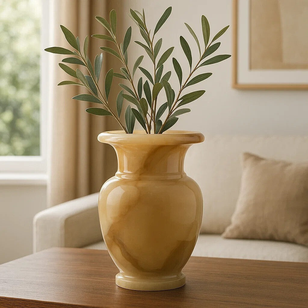 Orsina Oleena Onyx Vase – Polished Natural Stone Sculptural Vessel
