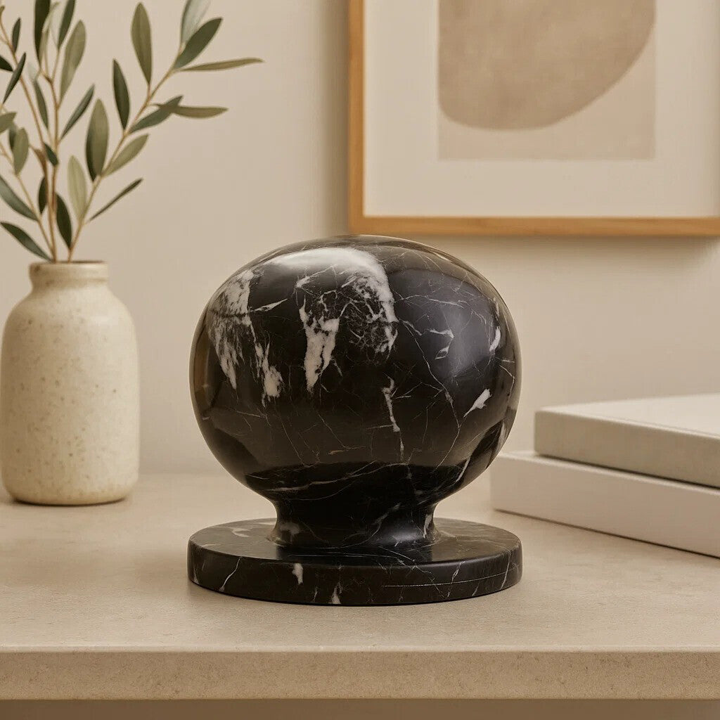 Orsina Zoro Black and White Veined Marble Ball Sculpture – 4 Inch