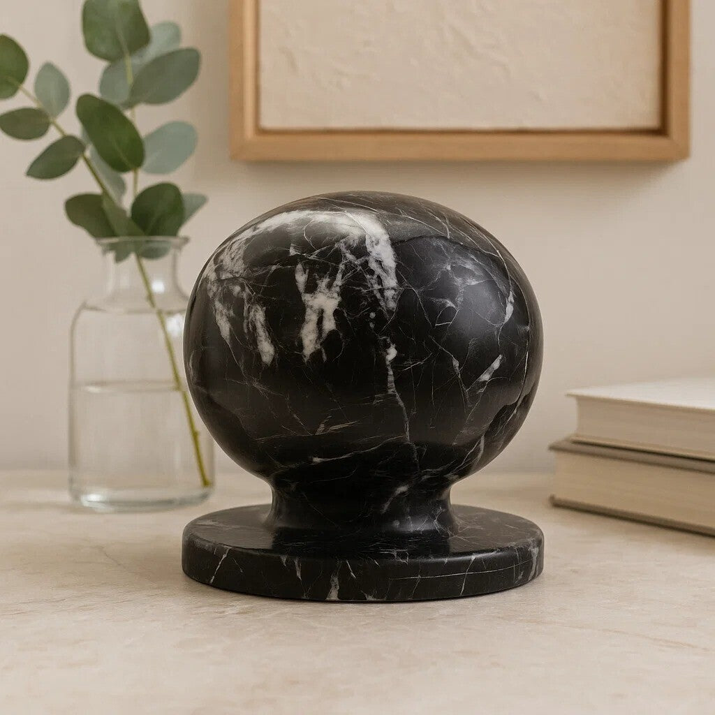 Orsina Zoro Black and White Veined Marble Ball Sculpture – 4 Inch