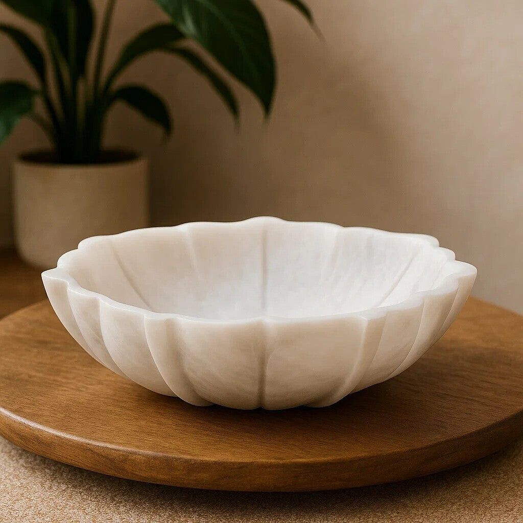 Orsina Zoro White Marble Lotus Bowl – Small Sculptural Catchall