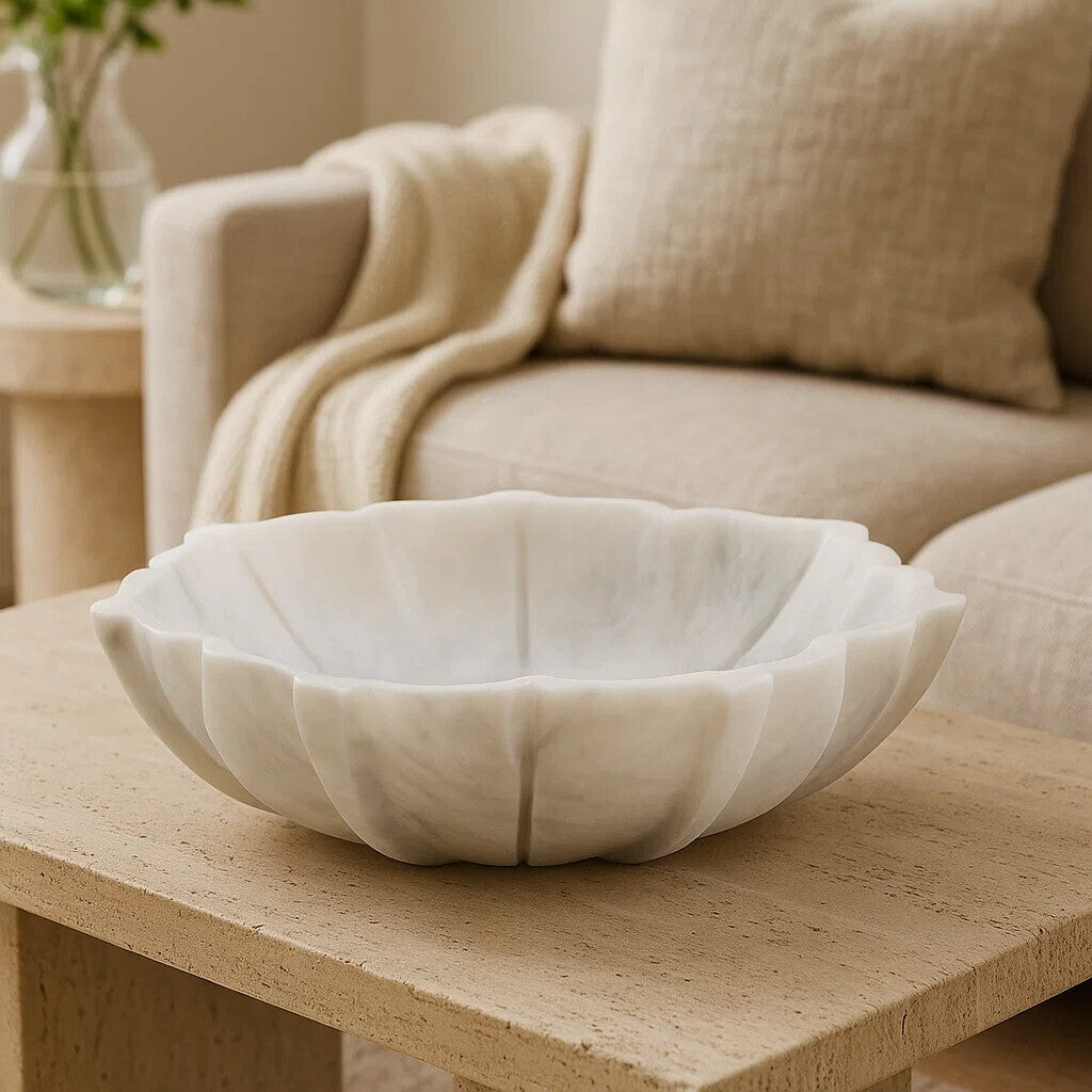 Orsina Zoro White Marble Lotus Bowl – Small Sculptural Catchall
