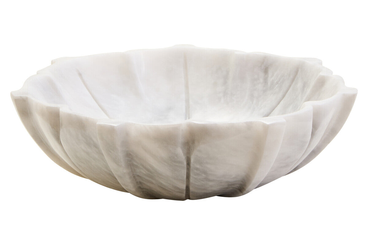 Orsina White Marble Lotus Bowl – Medium Sculptural Centerpiece