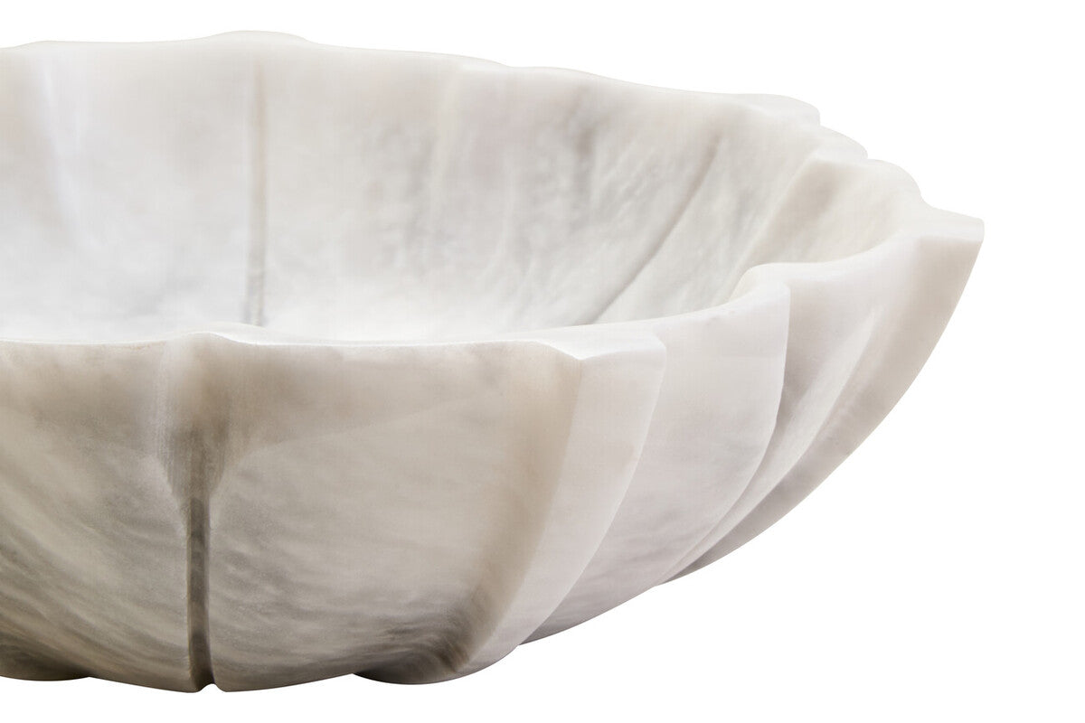 Orsina White Marble Lotus Bowl – Medium Sculptural Centerpiece
