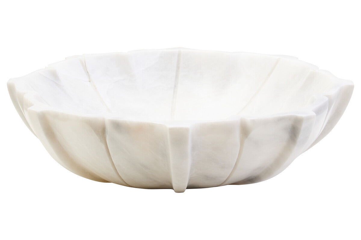 Orsina Zoro Large White Marble Lotus Bowl – Hand Carved Stone Centerpiece