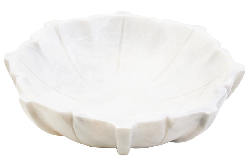 Orsina Zoro Large White Marble Lotus Bowl – Hand Carved Stone Centerpiece