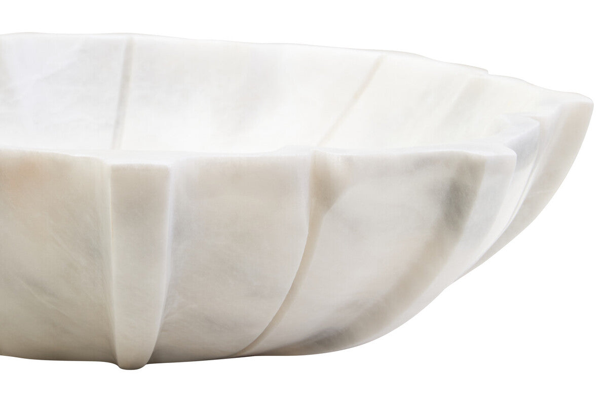 Orsina Zoro Large White Marble Lotus Bowl – Hand Carved Stone Centerpiece