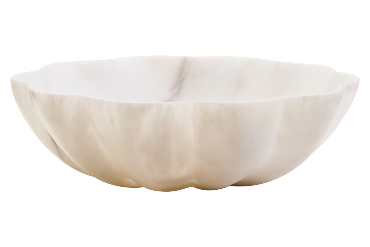 Orsina Zoro White Marble Scalloped Bowl – Medium Hand-Finished Stone
