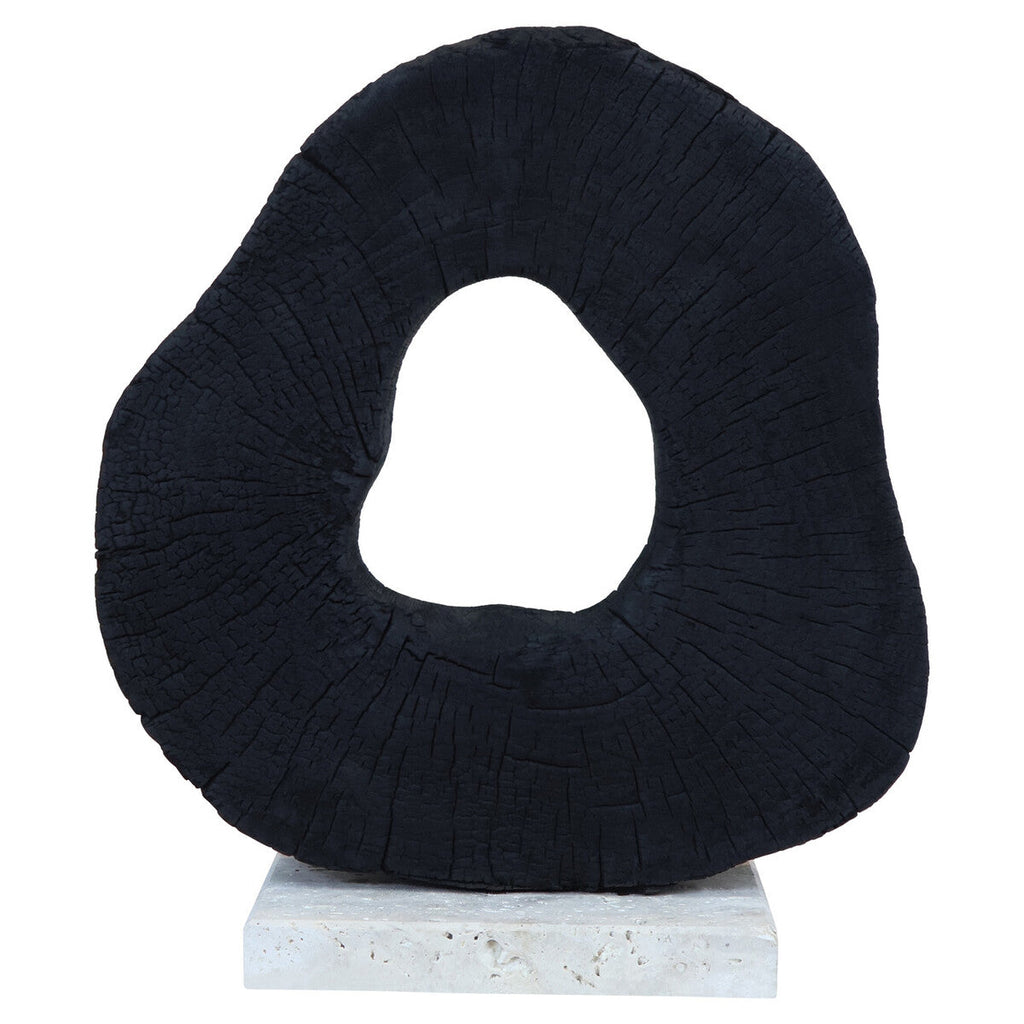 Orsina Tibor Black Mango Wood Sculpture with Travertine Base