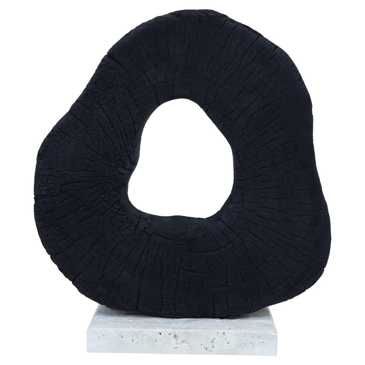Orsina Tibor Black Mango Wood Sculpture with Travertine Base