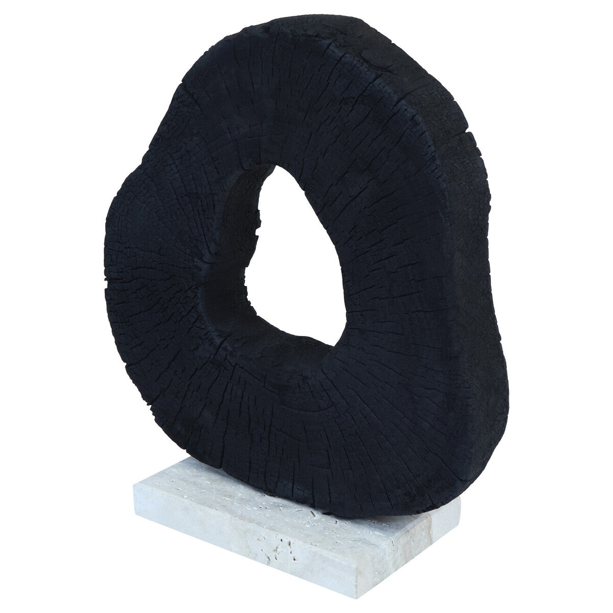 Orsina Tibor Black Mango Wood Sculpture with Travertine Base