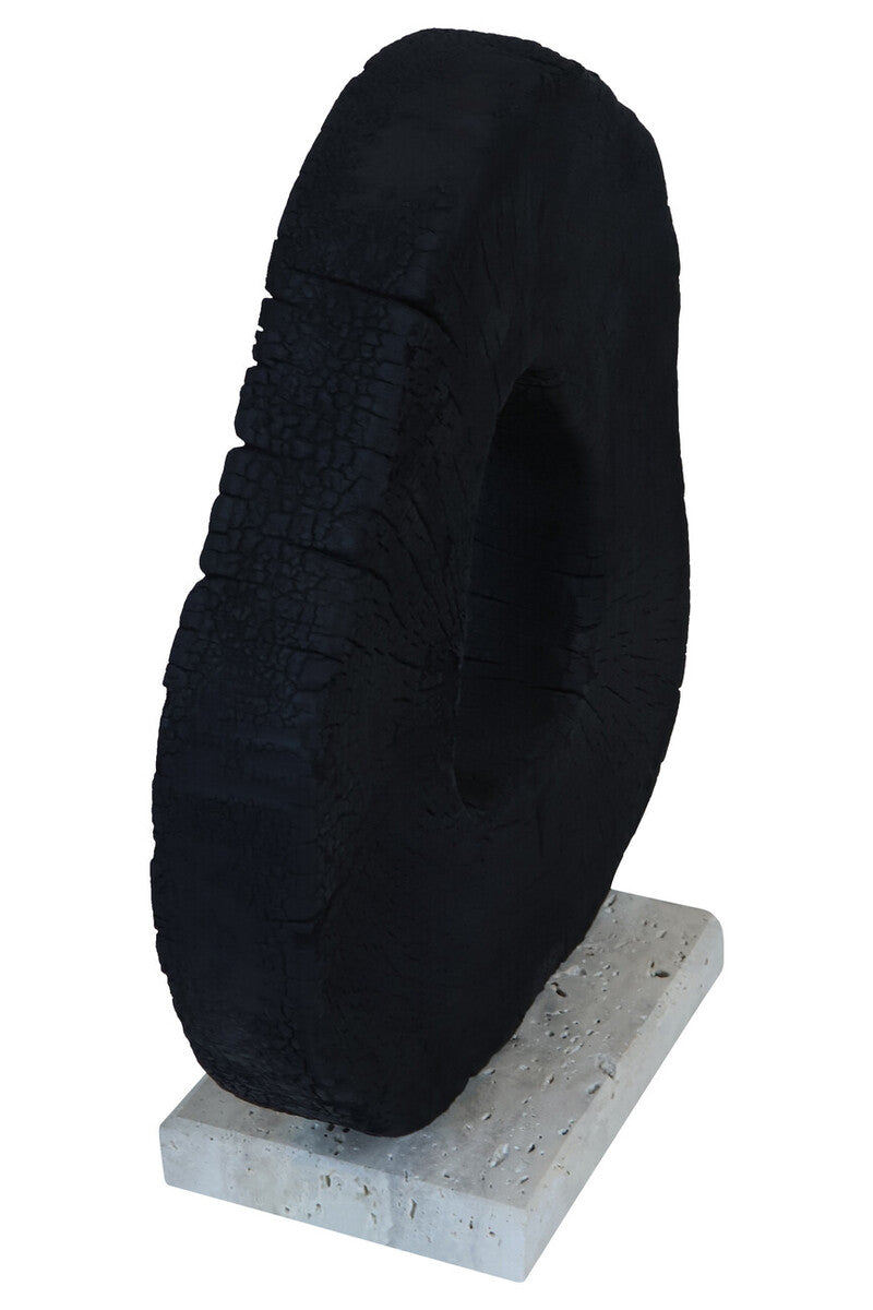 Orsina Tibor Black Mango Wood Sculpture with Travertine Base