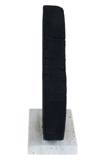 Orsina Tibor Black Mango Wood Sculpture with Travertine Base