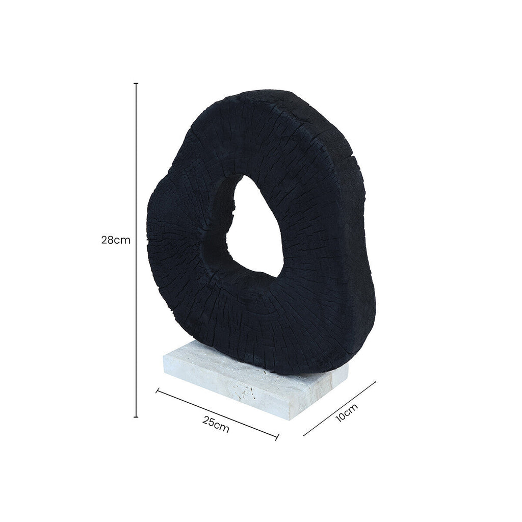 Orsina Tibor Black Mango Wood Sculpture with Travertine Base