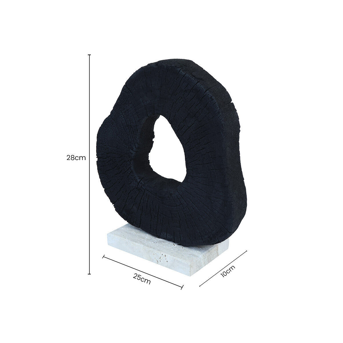 Orsina Tibor Black Mango Wood Sculpture with Travertine Base