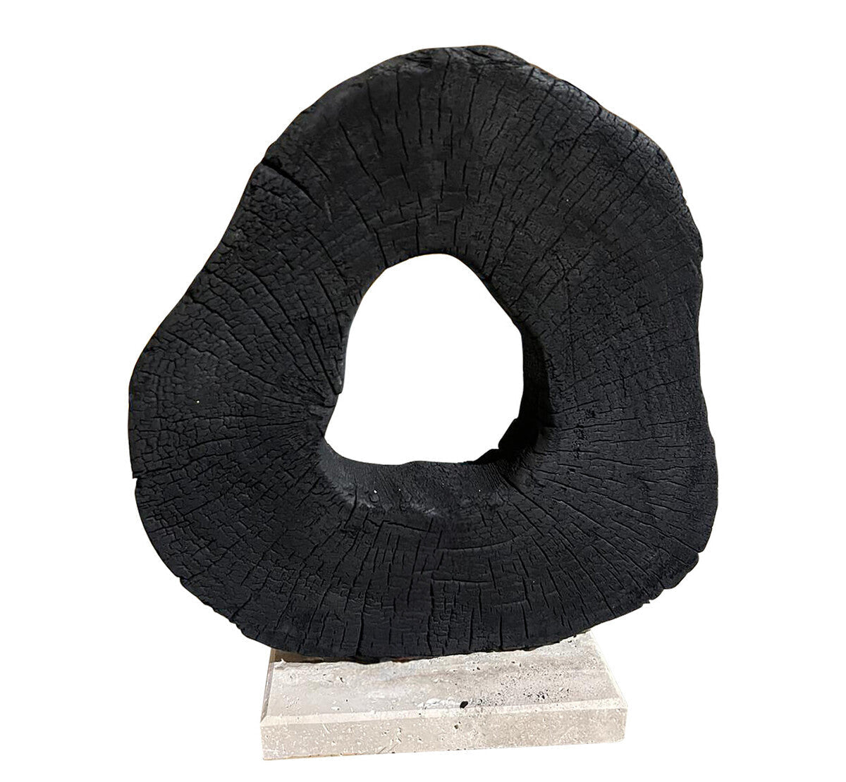 Orsina Tibor Black Mango Wood Sculpture with Travertine Base