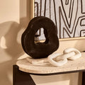 Orsina Tibor Black Mango Wood Sculpture with Travertine Base