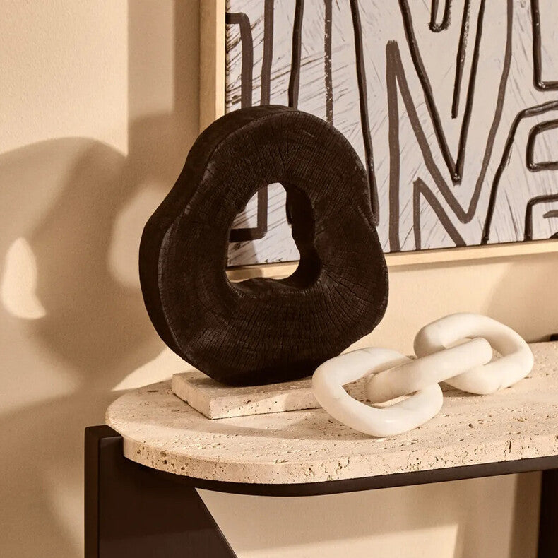 Orsina Tibor Black Mango Wood Sculpture with Travertine Base