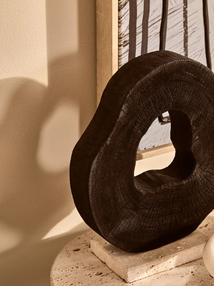 Orsina Tibor Black Mango Wood Sculpture with Travertine Base