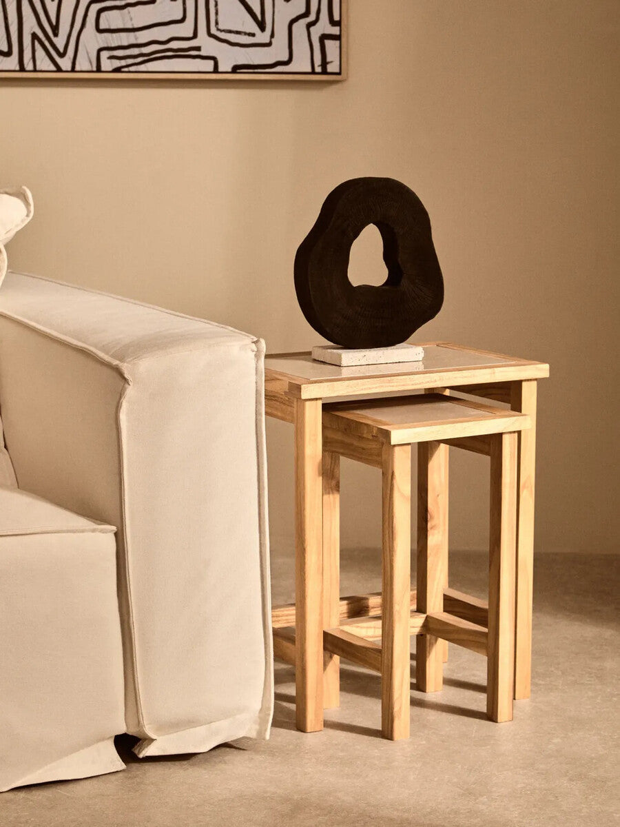 Orsina Tibor Black Mango Wood Sculpture with Travertine Base