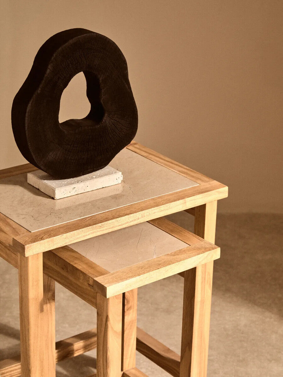 Orsina Tibor Black Mango Wood Sculpture with Travertine Base