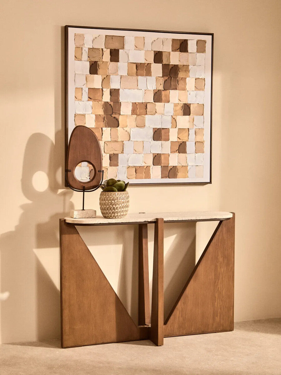 Orsina Westo Natural Wood Vertical Sculpture with Travertine Base