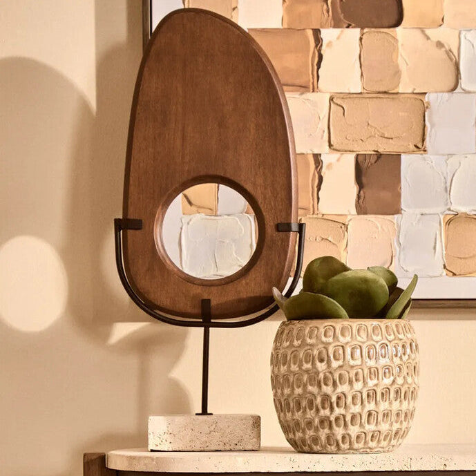 Orsina Westo Natural Wood Vertical Sculpture with Travertine Base