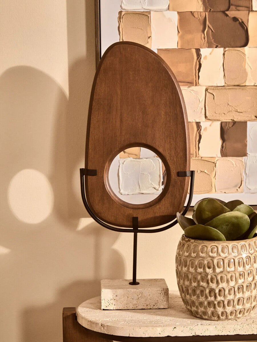 Orsina Westo Natural Wood Vertical Sculpture with Travertine Base