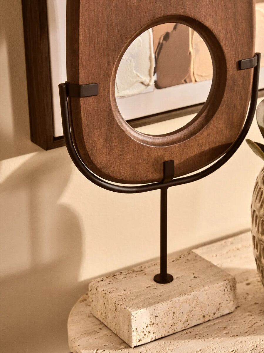 Orsina Westo Natural Wood Vertical Sculpture with Travertine Base