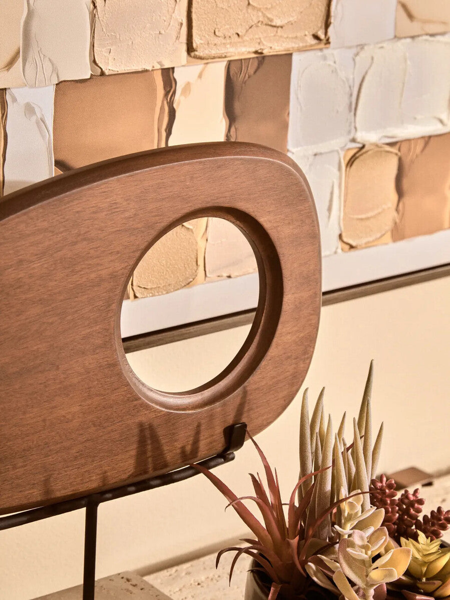 Orsina Westo Natural Wood Horizontal Sculpture with Travertine Base