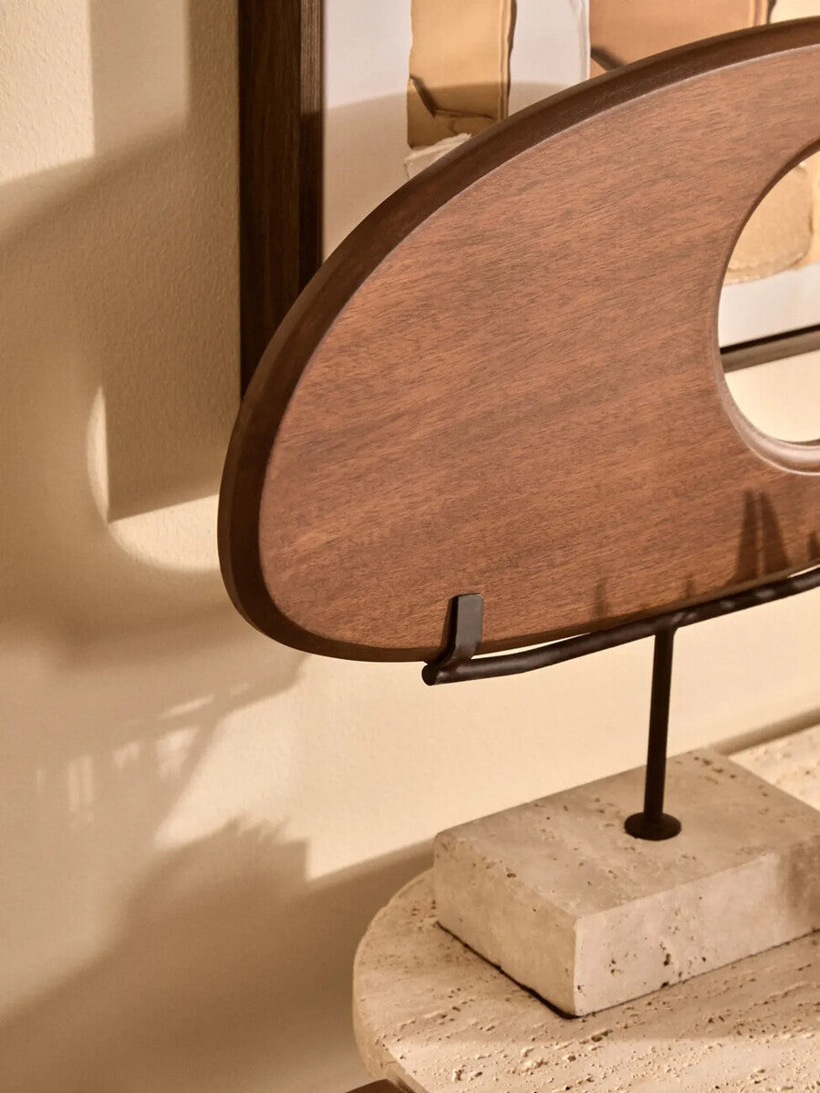 Orsina Westo Natural Wood Horizontal Sculpture with Travertine Base
