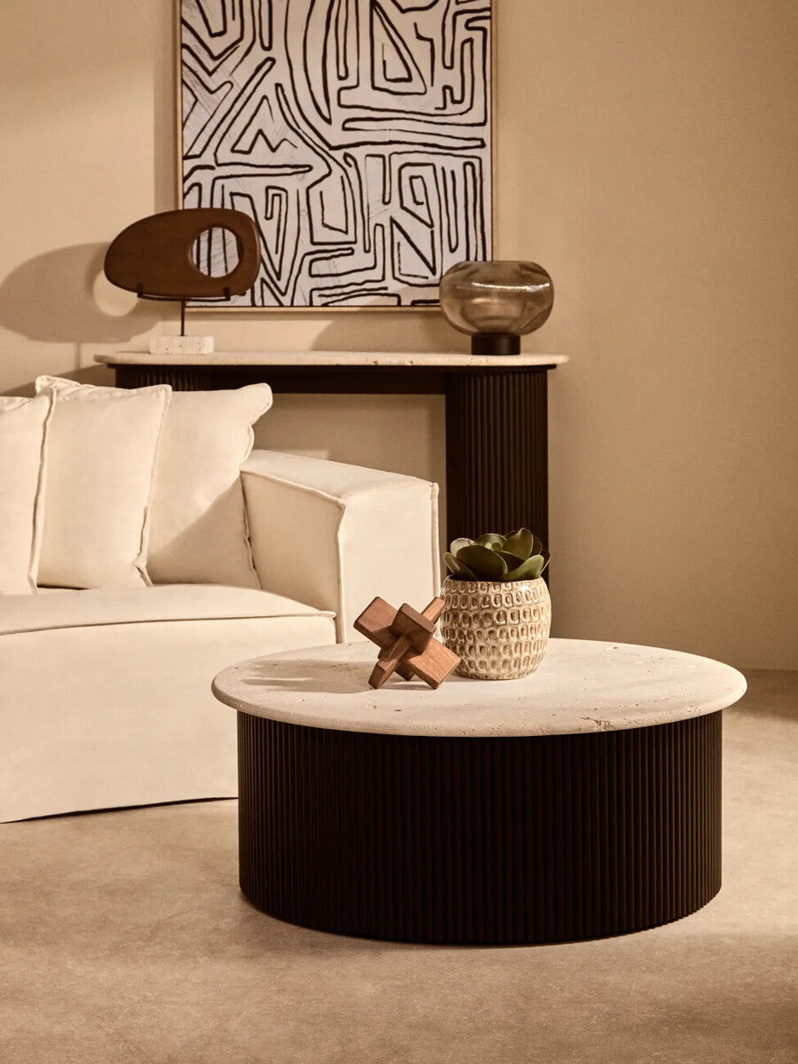 Orsina Westo Natural Wood Horizontal Sculpture with Travertine Base