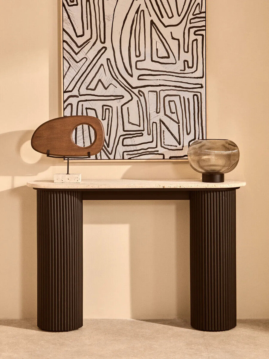 Orsina Westo Natural Wood Horizontal Sculpture with Travertine Base