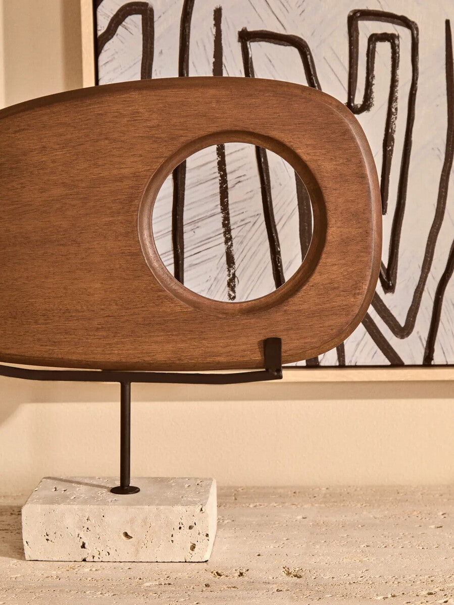 Orsina Westo Natural Wood Horizontal Sculpture with Travertine Base