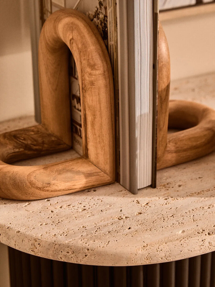 Orsina Arlo Natural Wood Bookends | Modern Wooden Bookend Set of 2