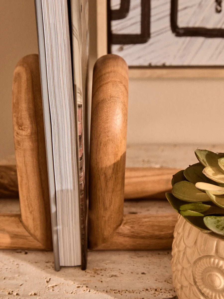 Orsina Arlo Natural Wood Bookends | Modern Wooden Bookend Set of 2