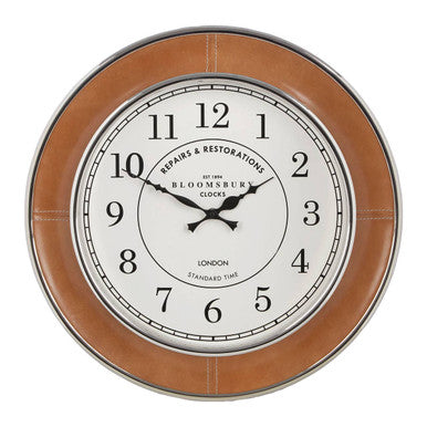 Orsina Churchill Small Wall Clock – Tan Genuine Leather Decor
