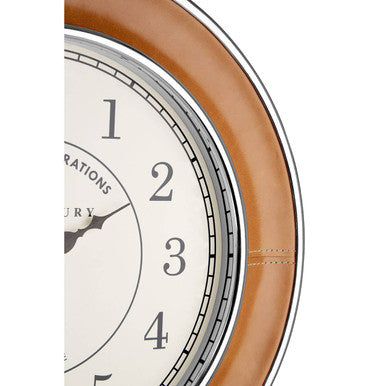 Orsina Churchill Small Wall Clock – Tan Genuine Leather Decor