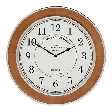 Orsina Churchill Large Wall Clock – Tan Genuine Leather & Steel