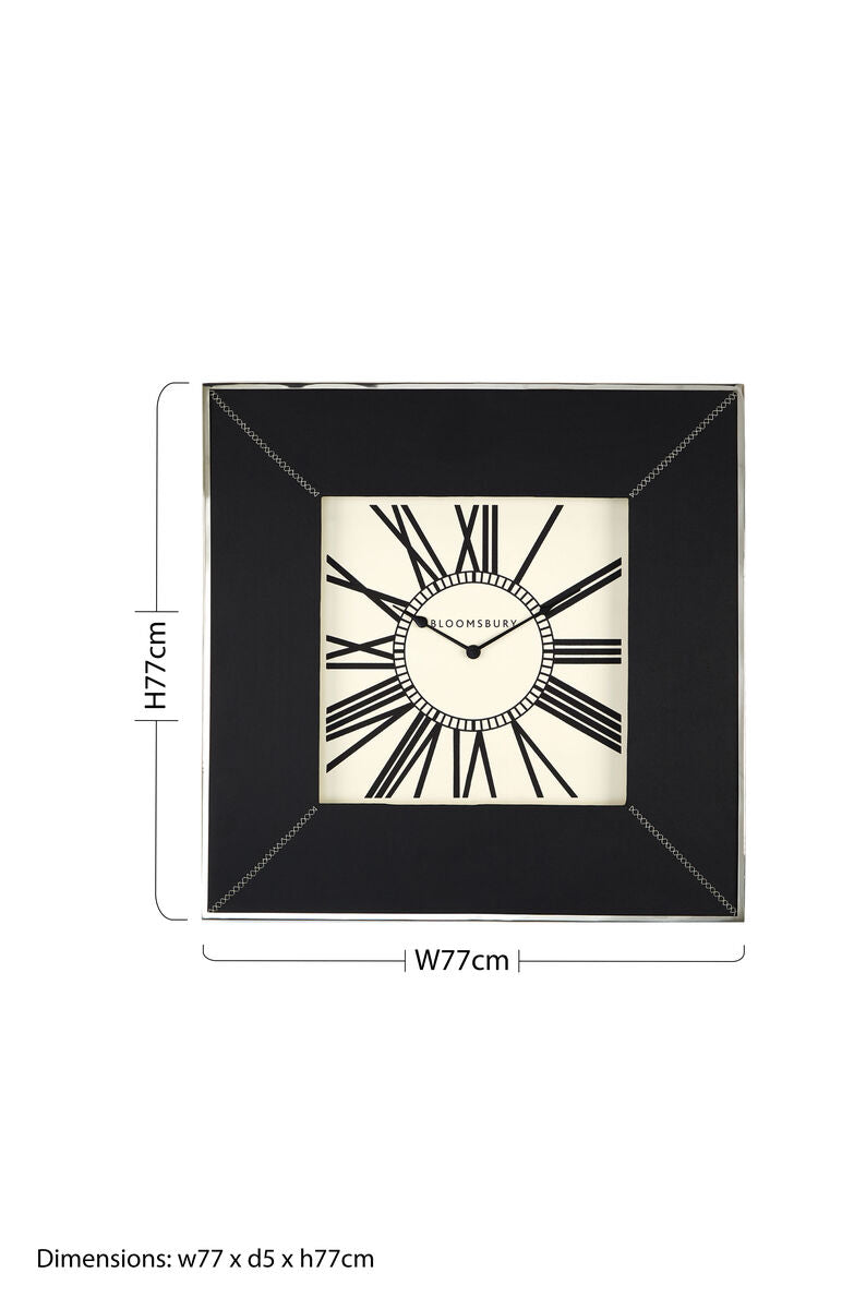 Orsina Kensington Square Wall Clock – Black Leather Effect & Glass