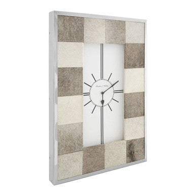 Orsina Kensington Townhouse Grey Leather Patchwork Modern Wall Clock