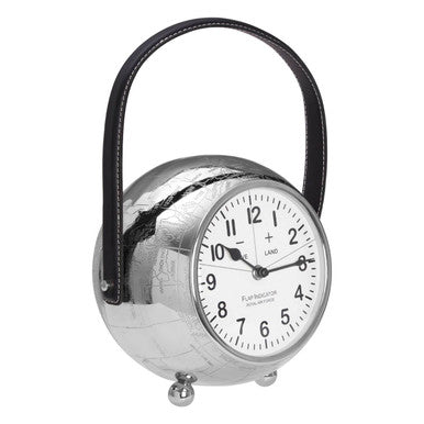 Orsina Globe Large Table Clock – Silver Metal Spherical World Map