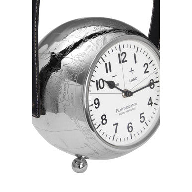 Orsina Globe Large Table Clock – Silver Metal Spherical World Map