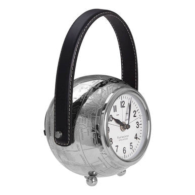 Orsina Globe Small Table Clock – Silver Metal Spherical Desk Decor
