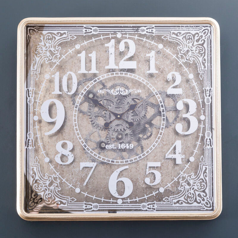 Orsina Carlin Antique Gold Square Wall Clock – Industrial Metal Decor