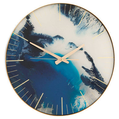 Orsina Celina Blue Abstract Wall Clock – Modern Gold Frame Glass Art