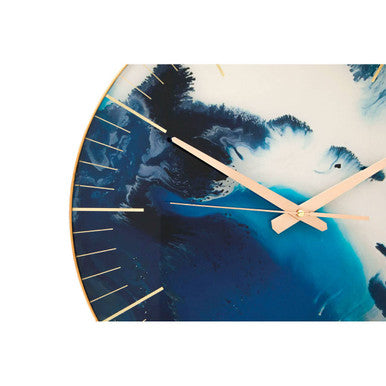 Orsina Celina Blue Abstract Wall Clock – Modern Gold Frame Glass Art
